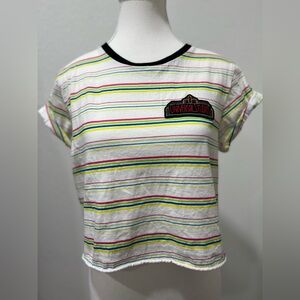 UNIVERSAL STUDIOS 30th Anniversary Retro FL Logo Striped Crop Top EUC